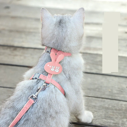 Arnés ajustable para gatos con correa: diseño de dibujos animados para gatitos y cachorros.