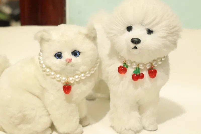Collar de perlas para mascotas: hecho a mano, diseño de cereza para perros y gatos.