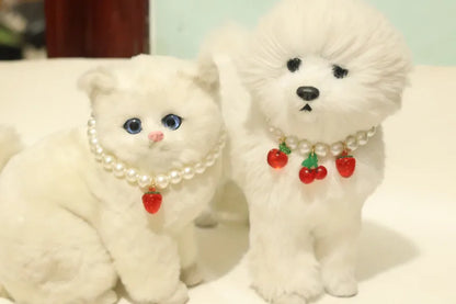 Collar de perlas para mascotas: hecho a mano, diseño de cereza para perros y gatos.