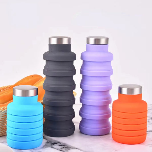 Foldable silicone water bottle - BPA-free &amp; portable for outdoor activities &amp; hiking