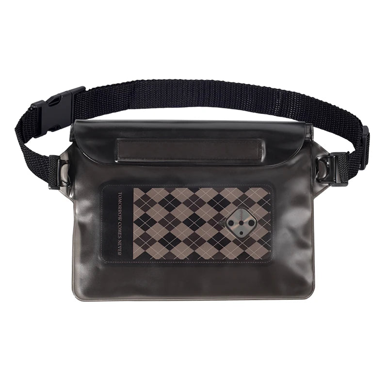 Bolsa impermeable sellada de tres capas con cintura ajustable para pantalla táctil para protección subacuática, natación en la playa, remo y iPhone.
