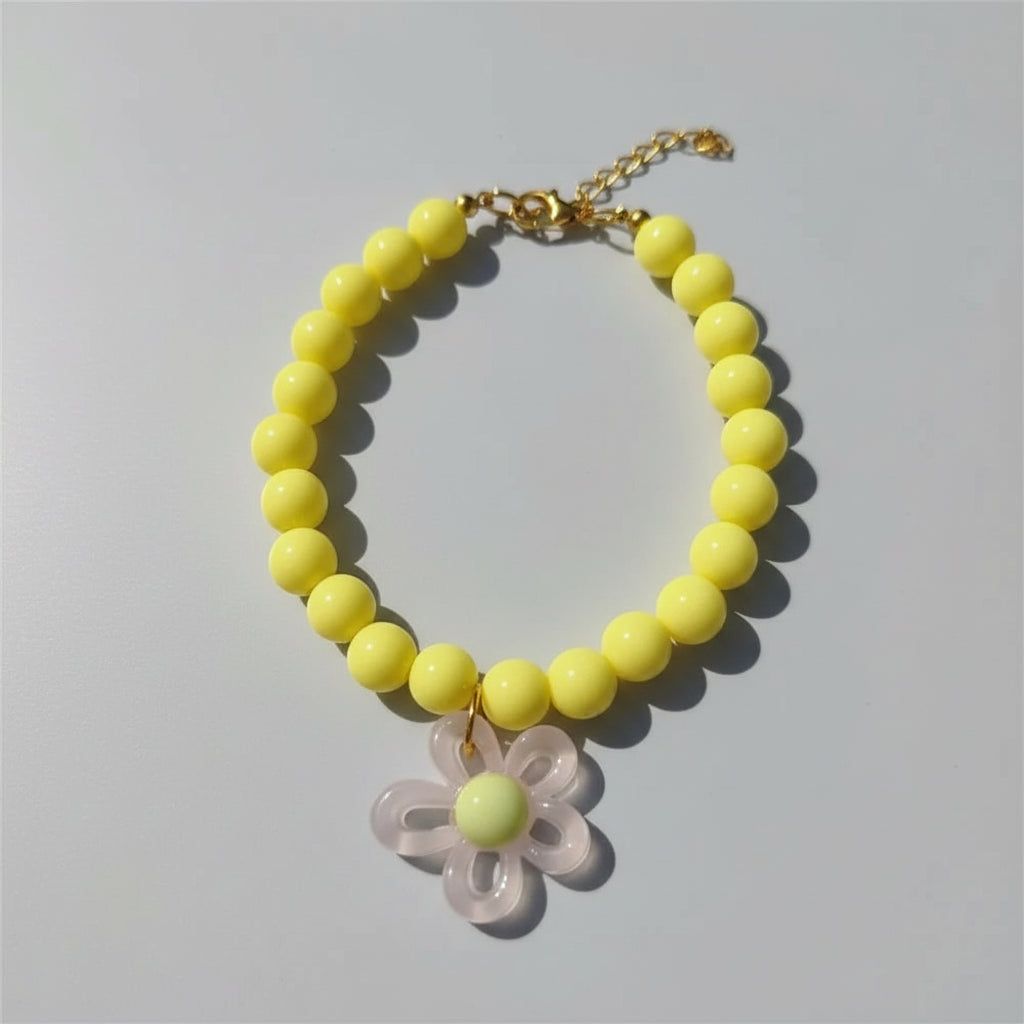 Macaron Haustierhalsband mit Perlen & Blumenanhänger – Süßes, farbenfrohes Schmuck-Collar für Katzen & kleine Hunde
