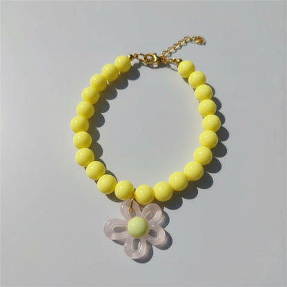 Macaron Haustierhalsband mit Perlen & Blumenanhänger – Süßes, farbenfrohes Schmuck-Collar für Katzen & kleine Hunde