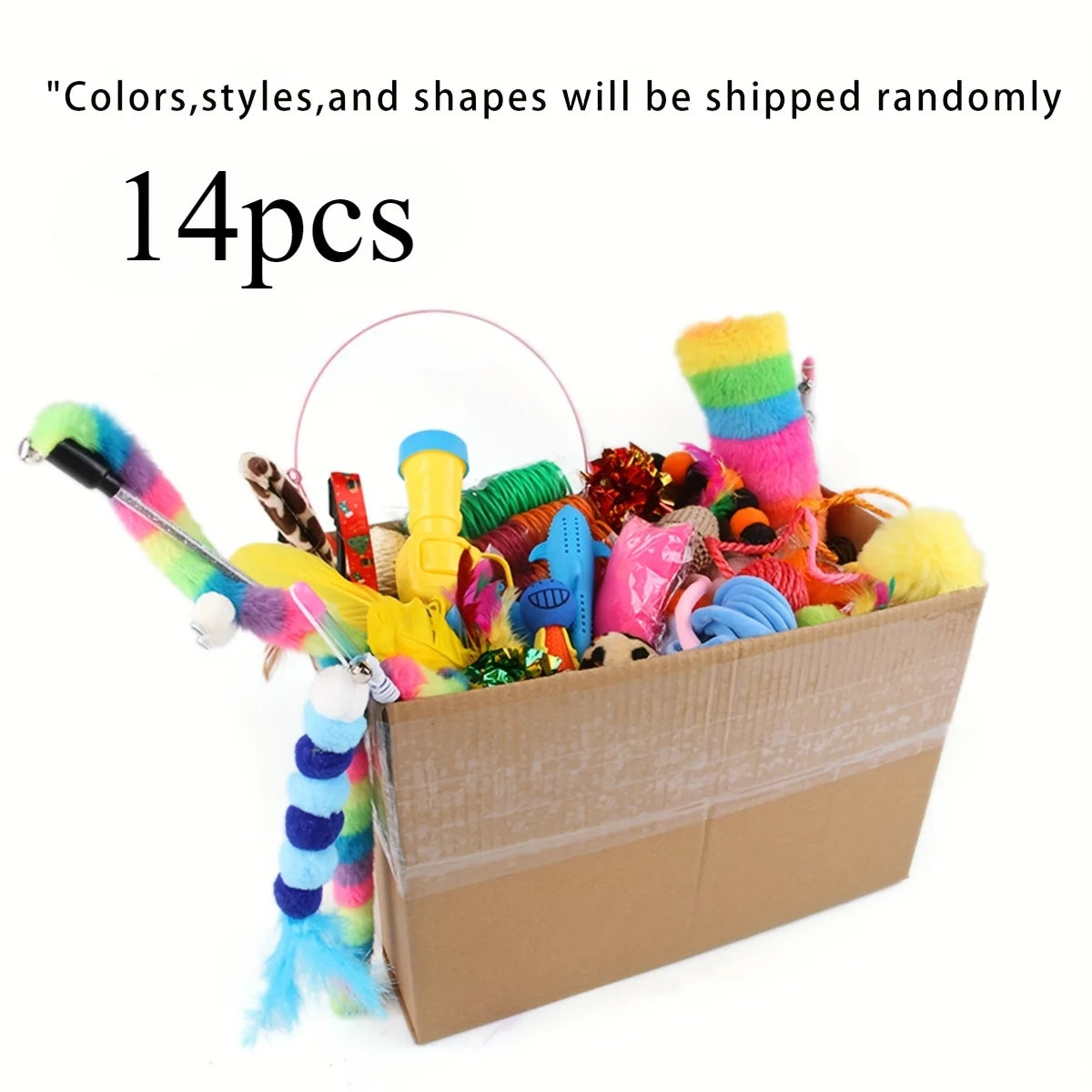 Cat Toy Set 56/28/14 Pieces - Colorful Mix of Plush &amp; Plastic for Multiple Cats