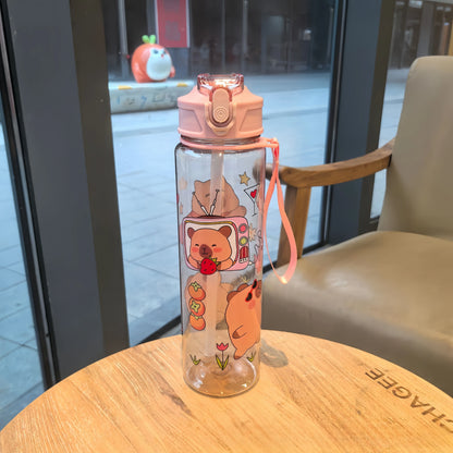 Kinder Trinkflasche 800ml mit Strohhalm – Auslaufsicher & BPA-frei | Cartoon Design