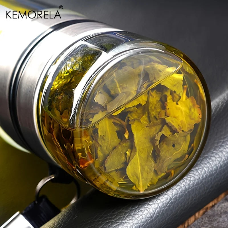 Botella de té de vidrio de 450 ml - Aislamiento de doble pared con colador de té para llevar