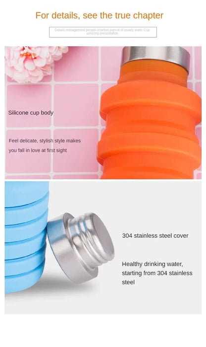 Foldable silicone water bottle - BPA-free &amp; portable for outdoor activities &amp; hiking