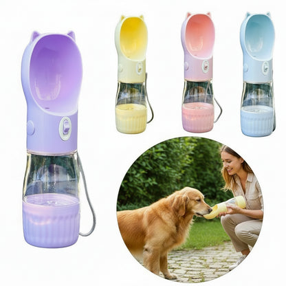 Portable dog water bottle with food reservoir | 250 ml water + 180 ml food | Outdoor bottle for dogs &amp; cats