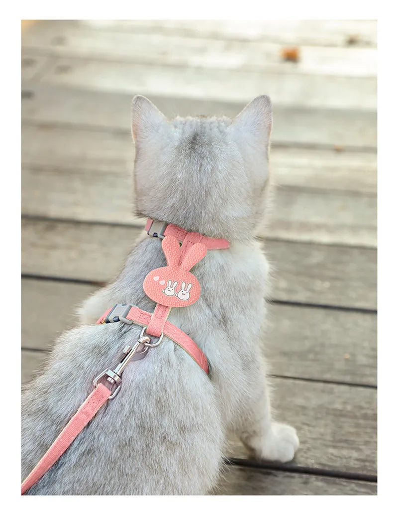 Verstellbares Cartoon-Geschirr mit Leine – Komfortable Halsung für Katzen & kleine Hunde
