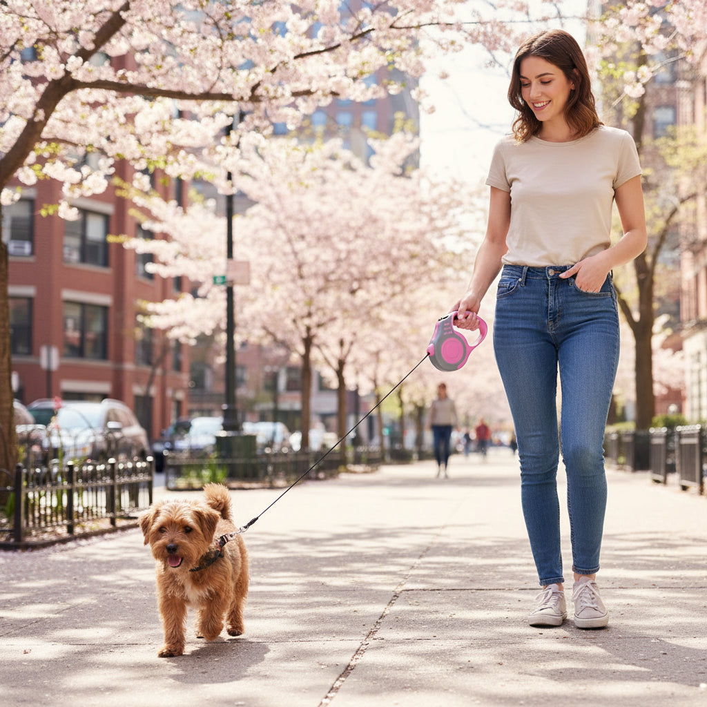 Retractable Nylon Dog Leash 3m/5m – Strong, Tangle-Free Lead for Small, Medium & Large Dogs