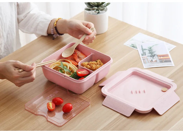 Lunchbox 1100ml Weizenstroh - Bento Box mit Löffel & Stäbchen