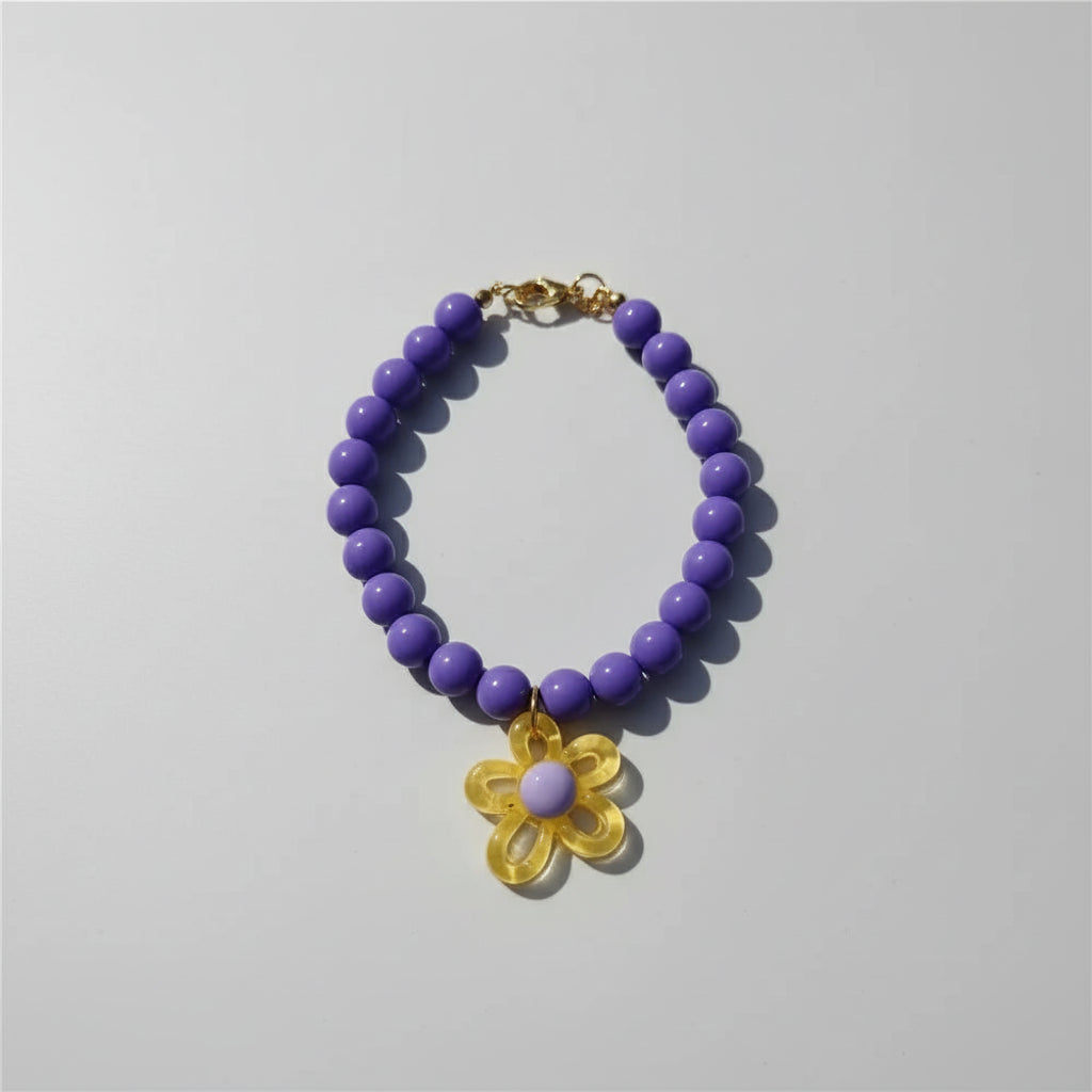 Macaron Haustierhalsband mit Perlen & Blumenanhänger – Süßes, farbenfrohes Schmuck-Collar für Katzen & kleine Hunde