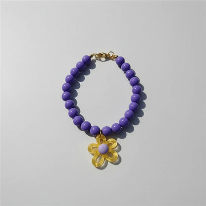 Macaron Haustierhalsband mit Perlen & Blumenanhänger – Süßes, farbenfrohes Schmuck-Collar für Katzen & kleine Hunde