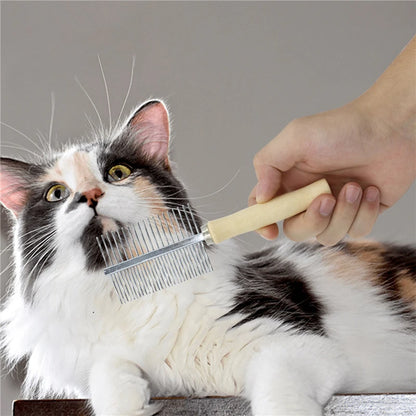 Wooden comb for pets – stainless steel tines for long fur, dogs &amp; cats