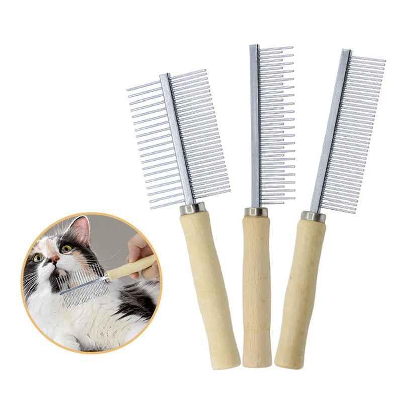Wooden comb for pets – stainless steel tines for long fur, dogs &amp; cats