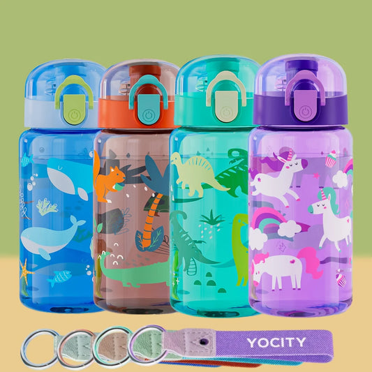 Children's Water Bottle 550ml - Leakproof with Carrying Strap &amp; Cartoon Design