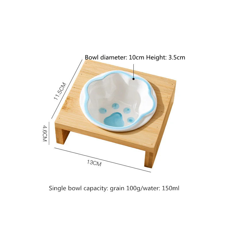 Keramik Futterstation für Katzen & Hunde – 3 Näpfe mit Bambusständer | Pets & Home