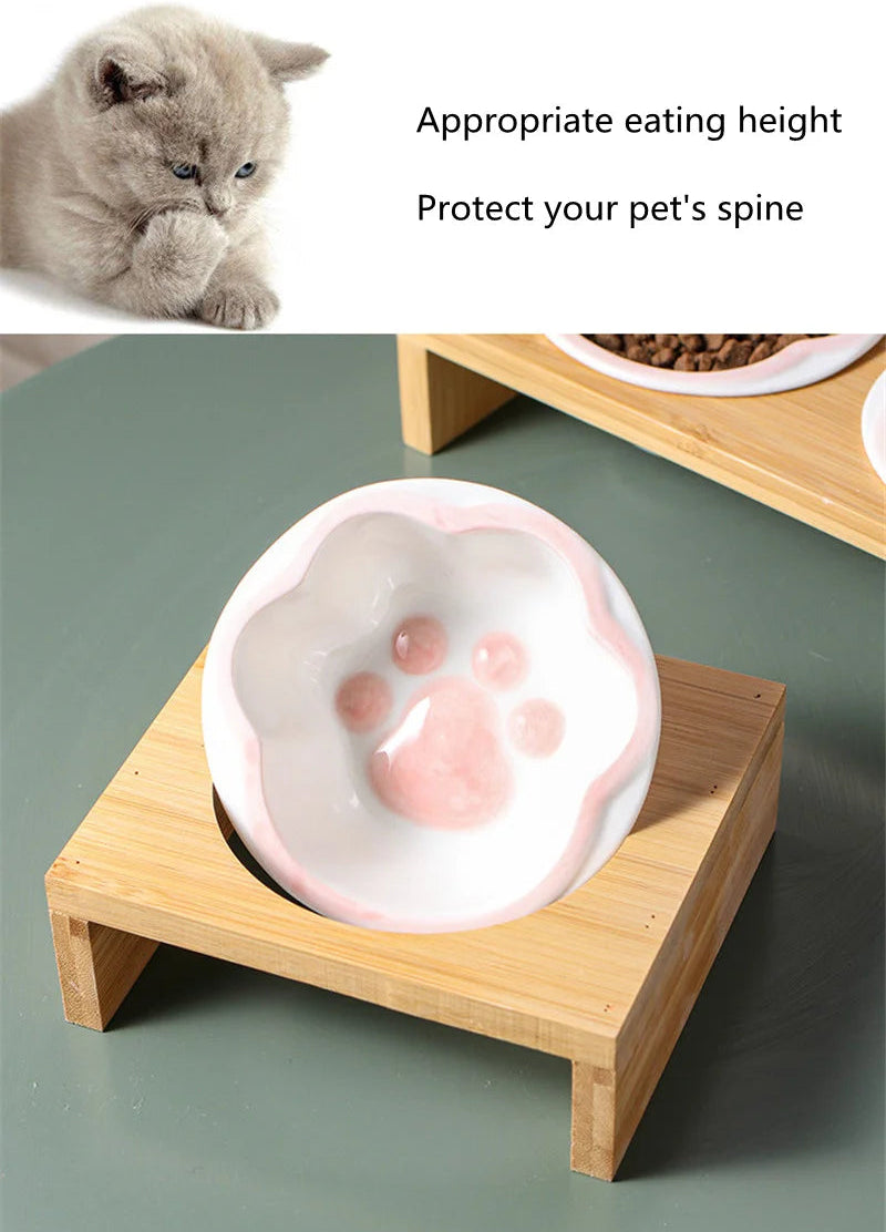 Keramik Futterstation für Katzen & Hunde – 3 Näpfe mit Bambusständer | Pets & Home