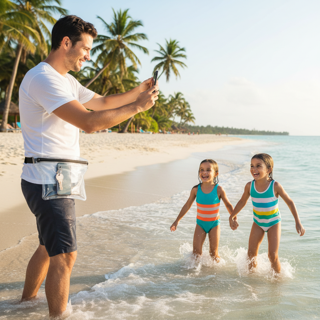 Familie mit transparenter Tasche