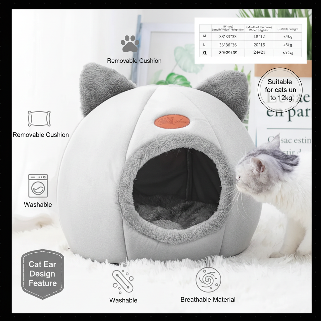 Produktinformationen Katzenhöhle - Größen M/L/XL, waschbar, rutschfest