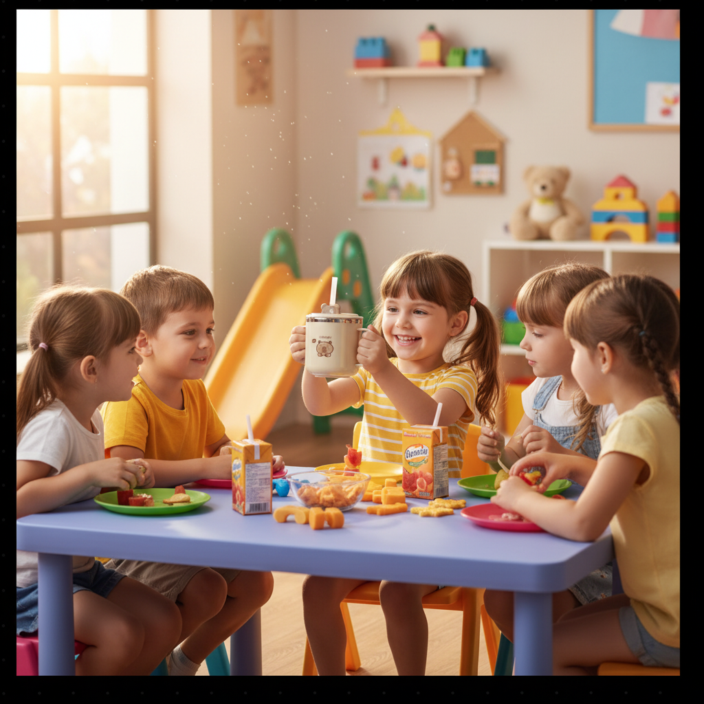 Kinder bewundern den Becher